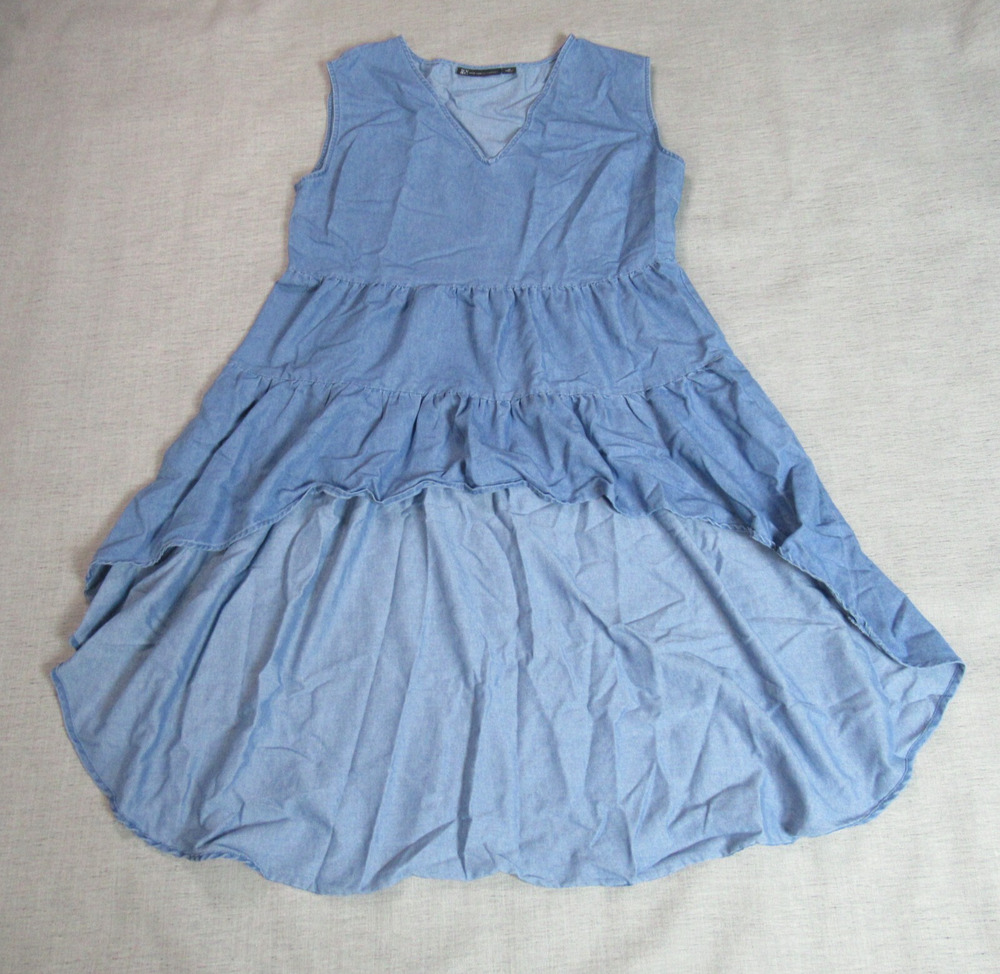 New York & Company Top Womens M Blue Sleeveless Tiered Tunic Dress Preppy Summer